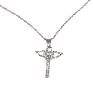 Silver Cross w|wings & heart accent Necklace